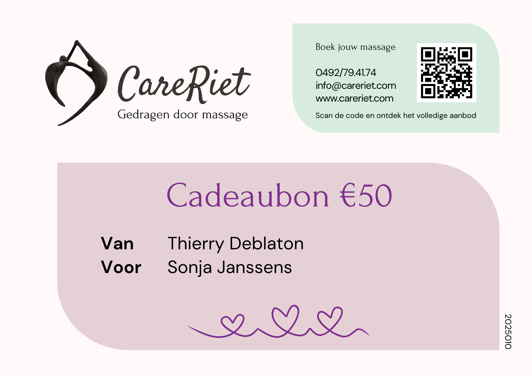 Cadeaubon CareRiet gespecialiseerde zorgmassage en shiatsu in Mechelen